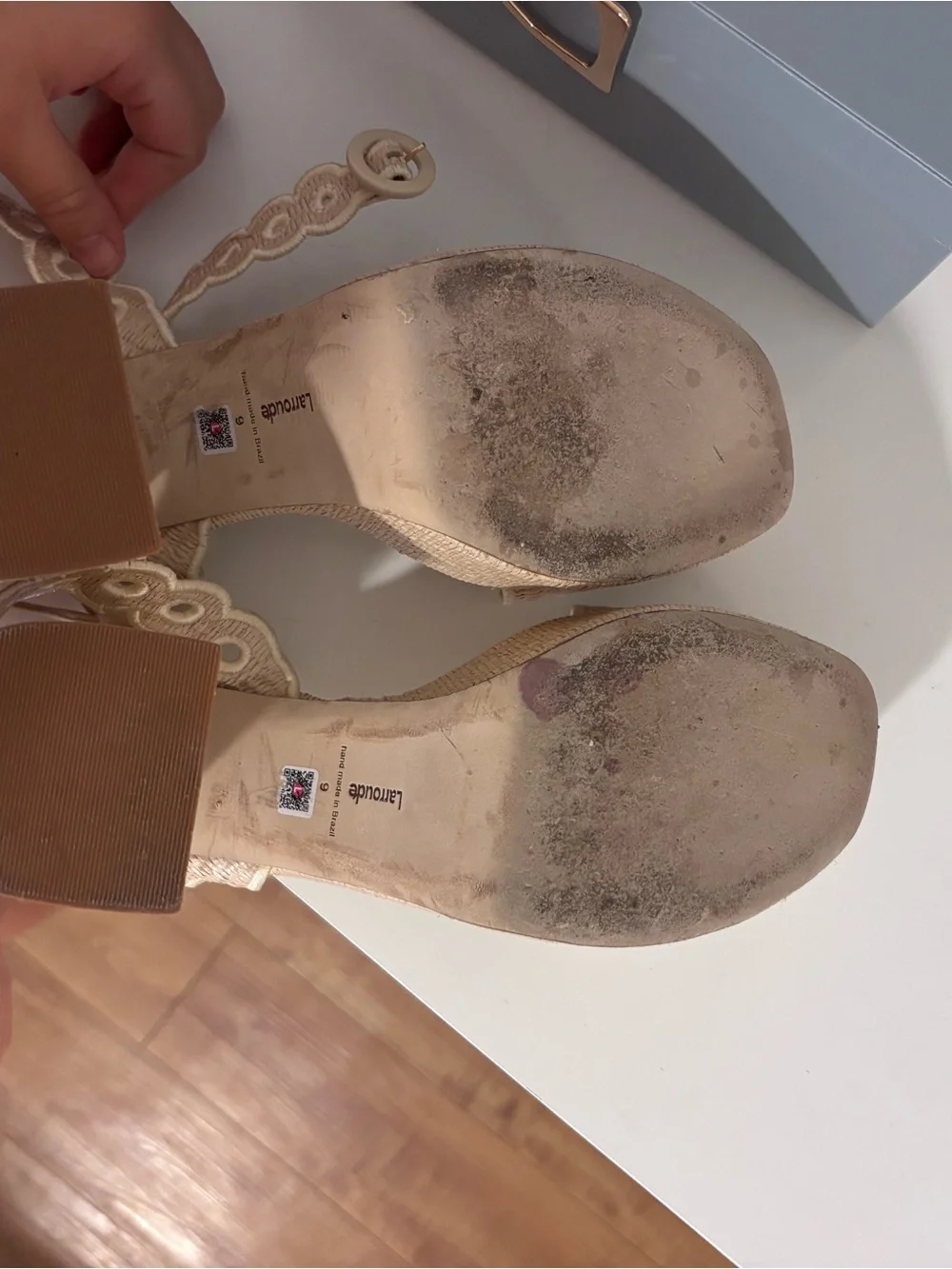 Larroude Dolly Broderie Sandal In Natural Raffia